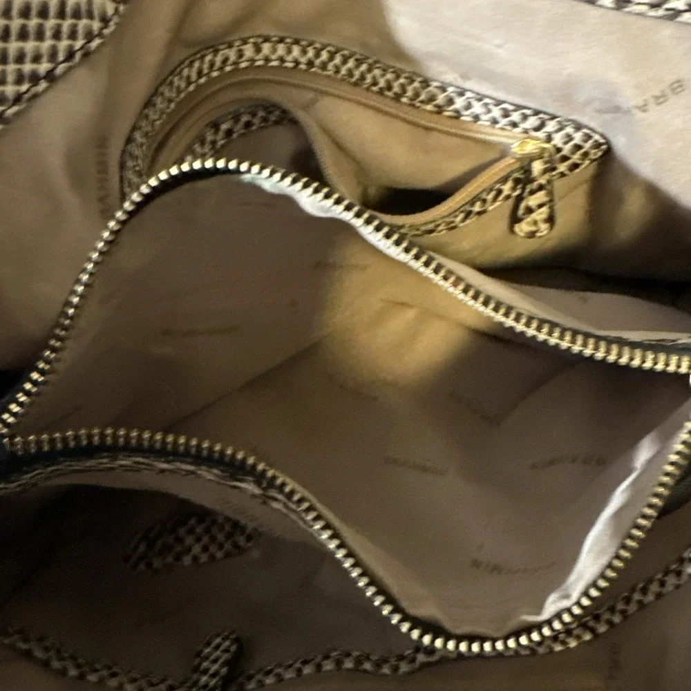 Brahmin Large Elisa Hobo Bag Black/White Snake Embossed Leather Shoulder Purse